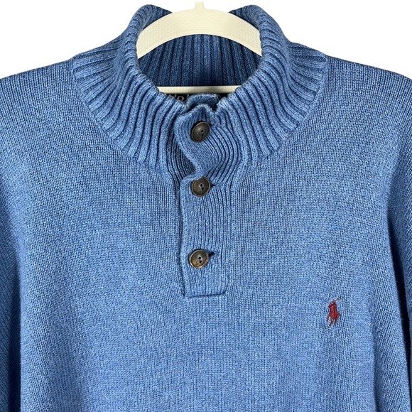 Polo Ralph Lauren Other - Polo Ralph Lauren Sweater Mens XXL Blue Mock Neck Button Cotton Pullover